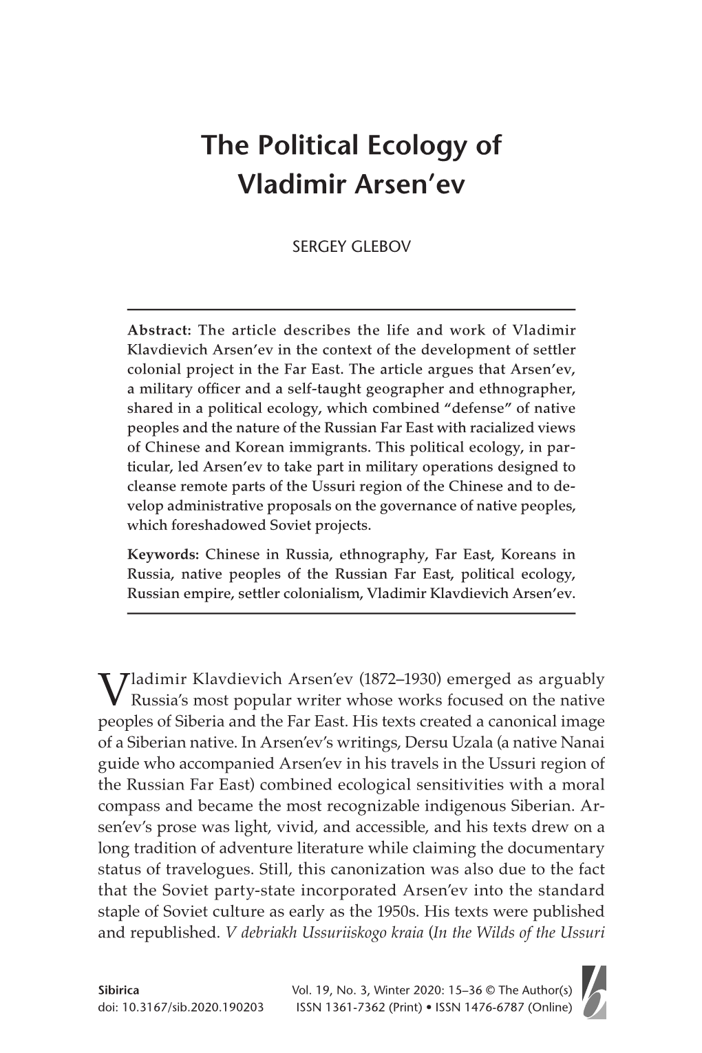 The Political Ecology of Vladimir Arsen'ev