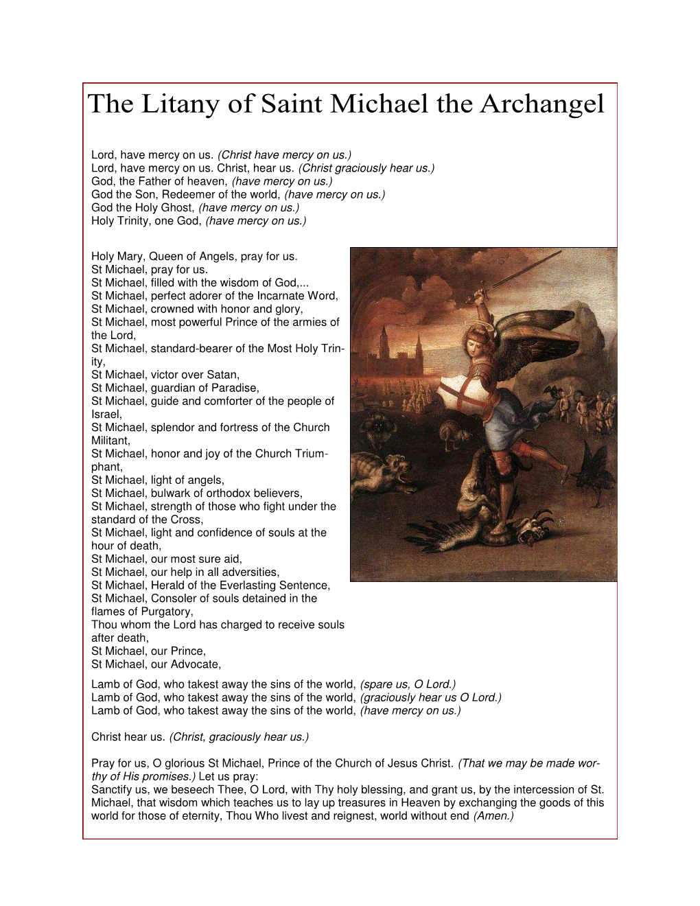 Litany of St. Michael the Archangel