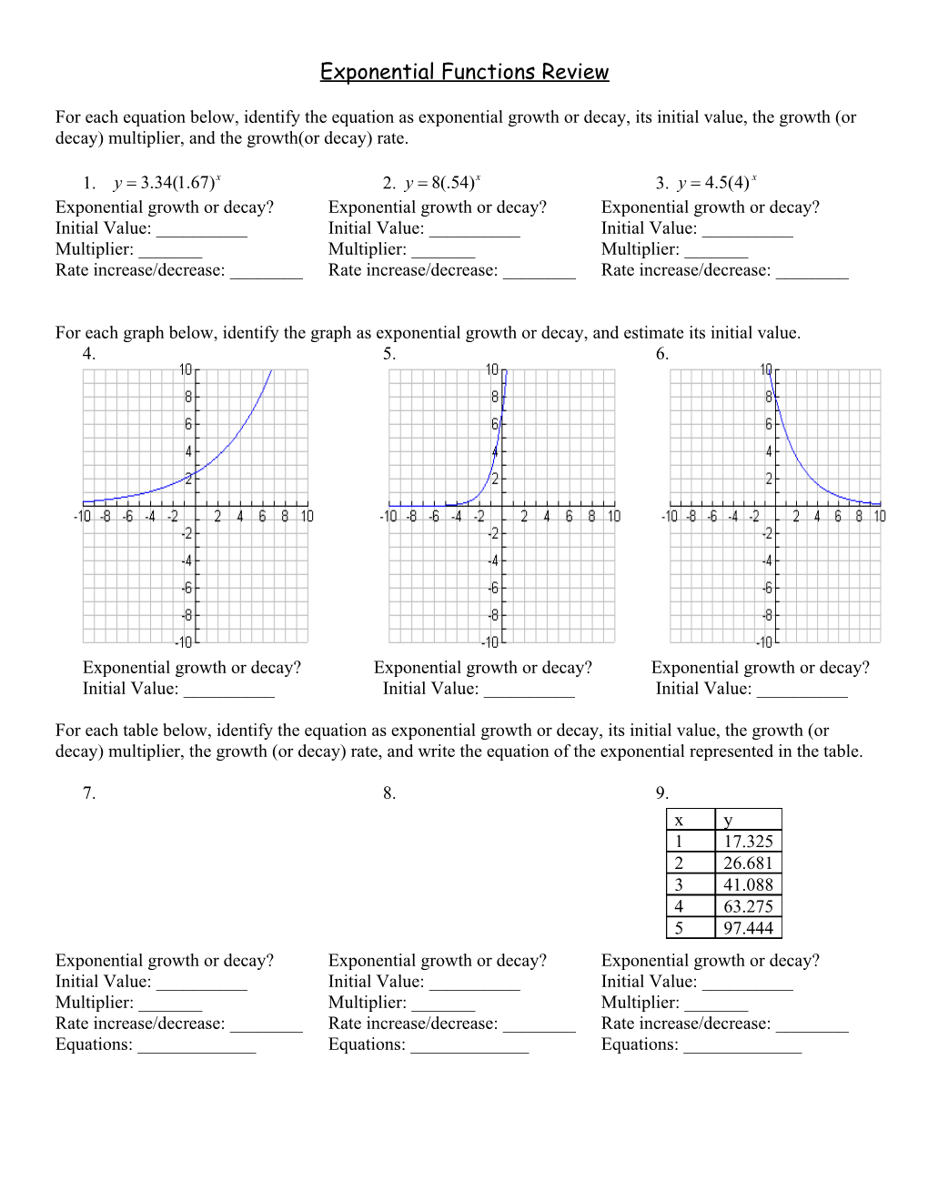 Pre-Algebra Worksheet U4-1