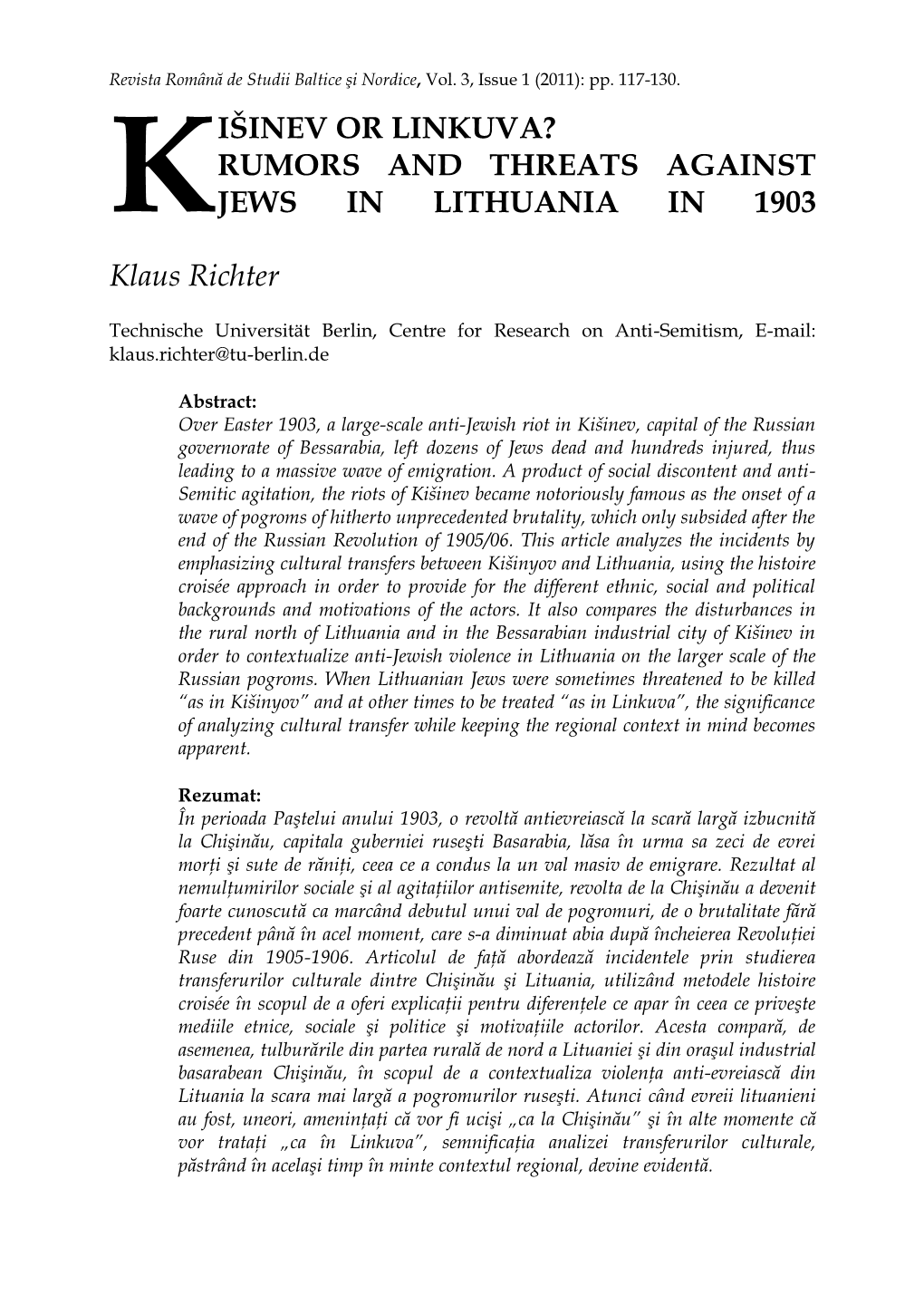 Išinev Or Linkuva? Rumors and Threats Against Jews in Lithuania in 1903