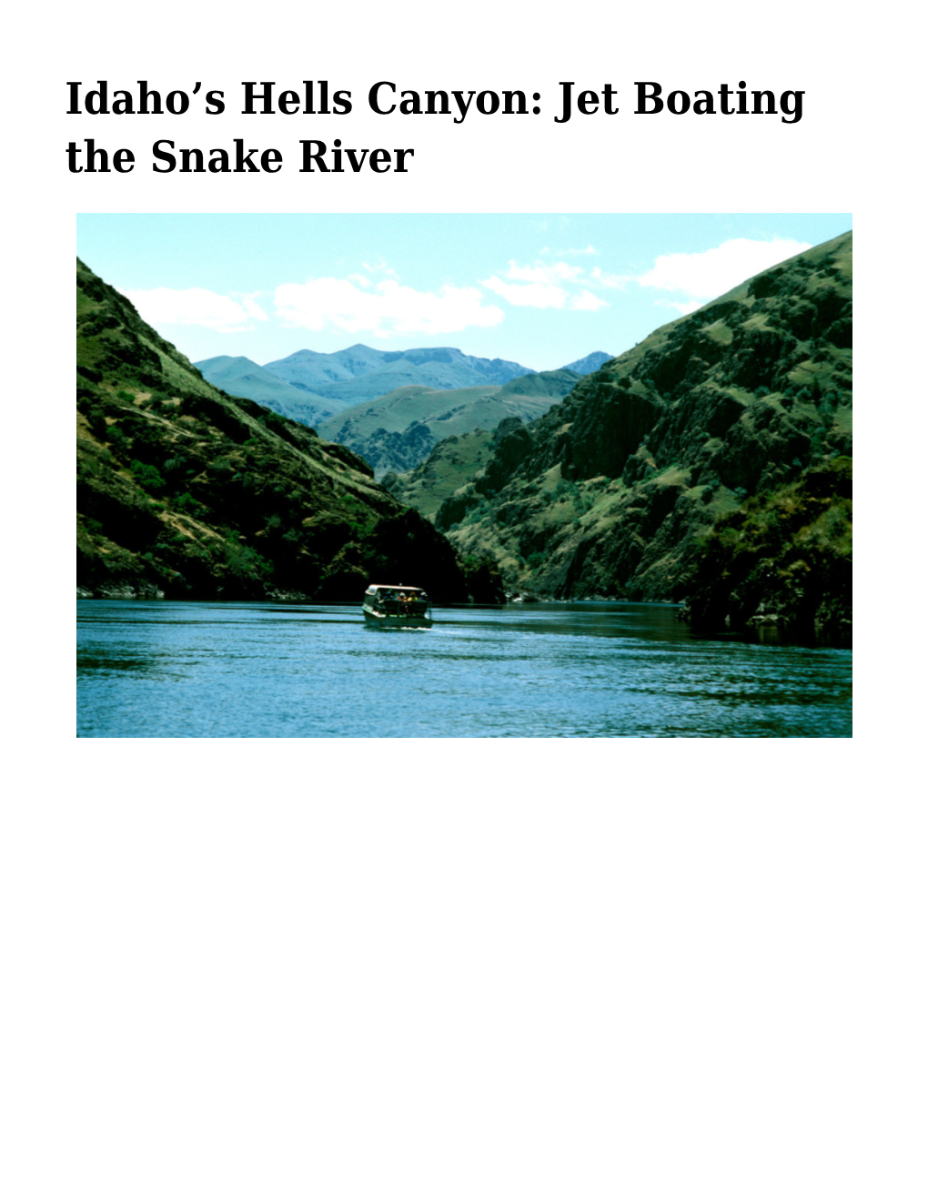 Idaho’S Hells Canyon: Jet Boating the Snake River