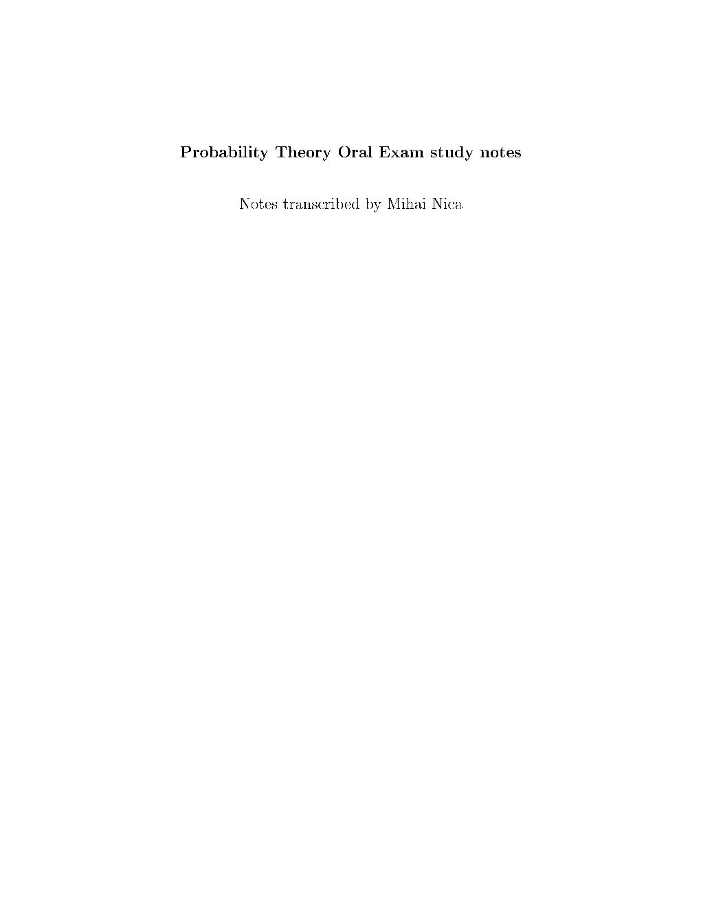 Probability Theory Oral Exam Study Notes