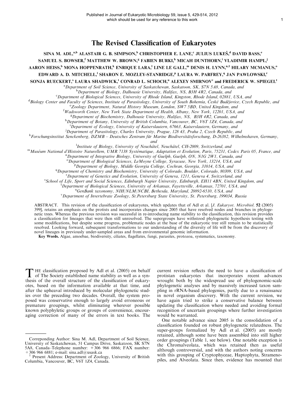 The Revised Classification of Eukaryotes