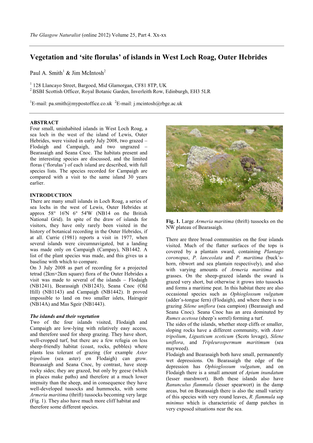 Vegetation and 'Site Florulas' of Islands in West Loch Roag, Outer Hebrides