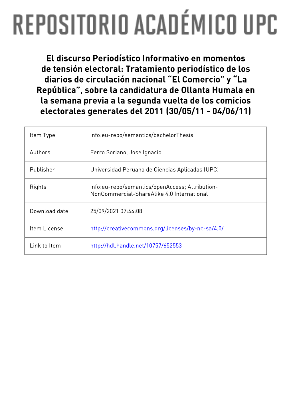 El Discurso Periodístico Informativo En Momentos De Tensión Electoral