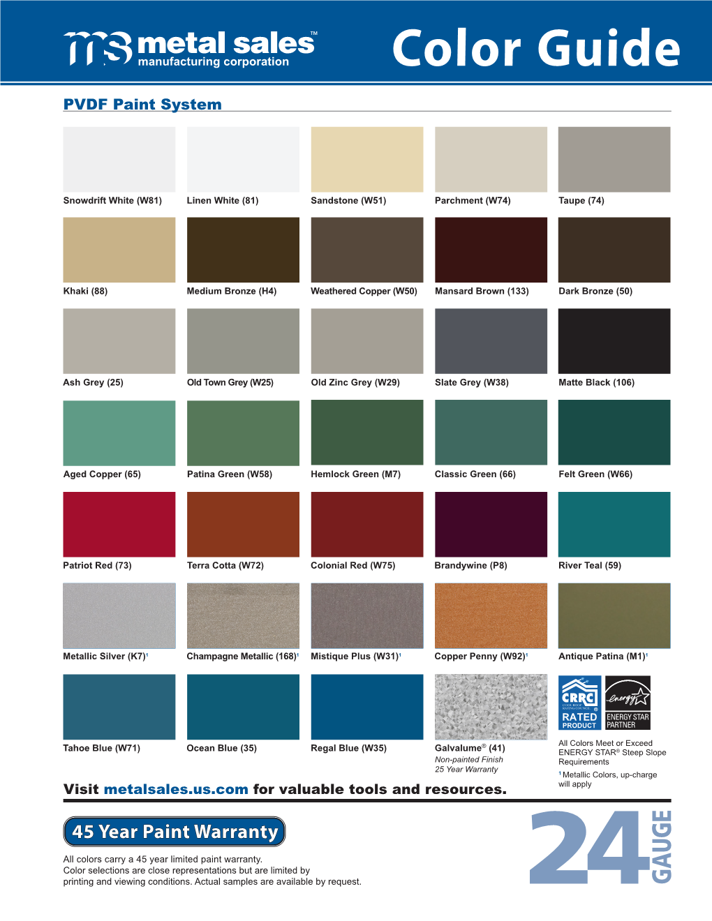 Color Guide Metalsales.Us.Com PVDF Paint System