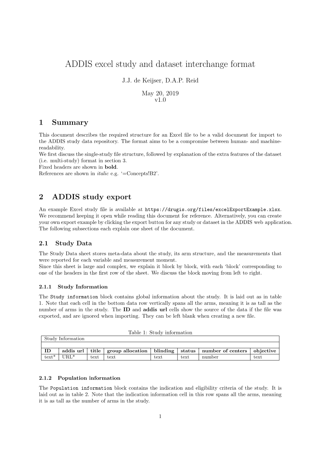 ADDIS Excel Study and Dataset Interchange Format