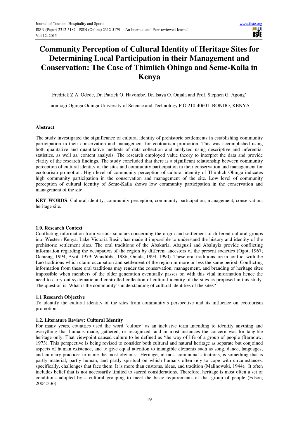 Community Perception of Cultural Identity of Heritage Sites For