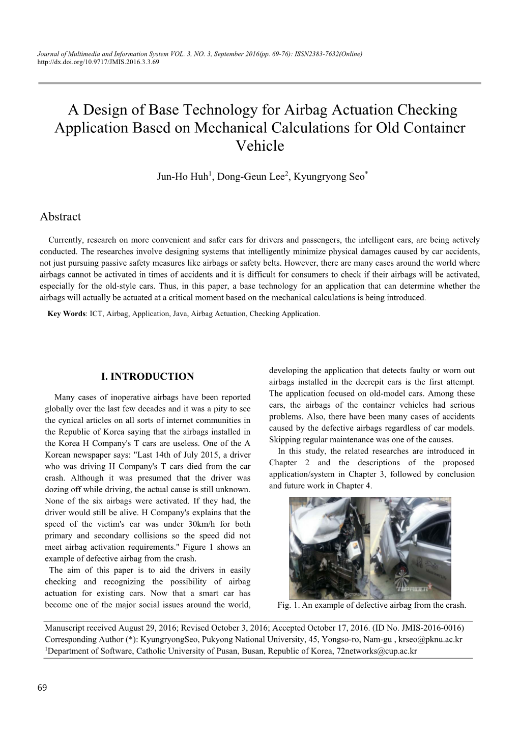 A Design of Base Technology for Airbag Actuation Checking Application Based on Mechanical Calculations for Old Container Vehicle