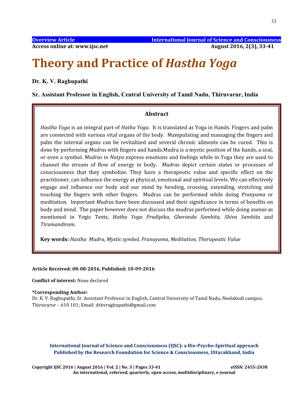 Theory and Practice of Hastha Yoga