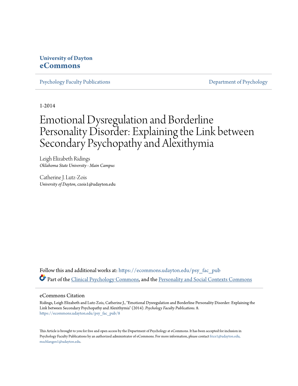 Emotional Dysregulation and Borderline Personality Disorder