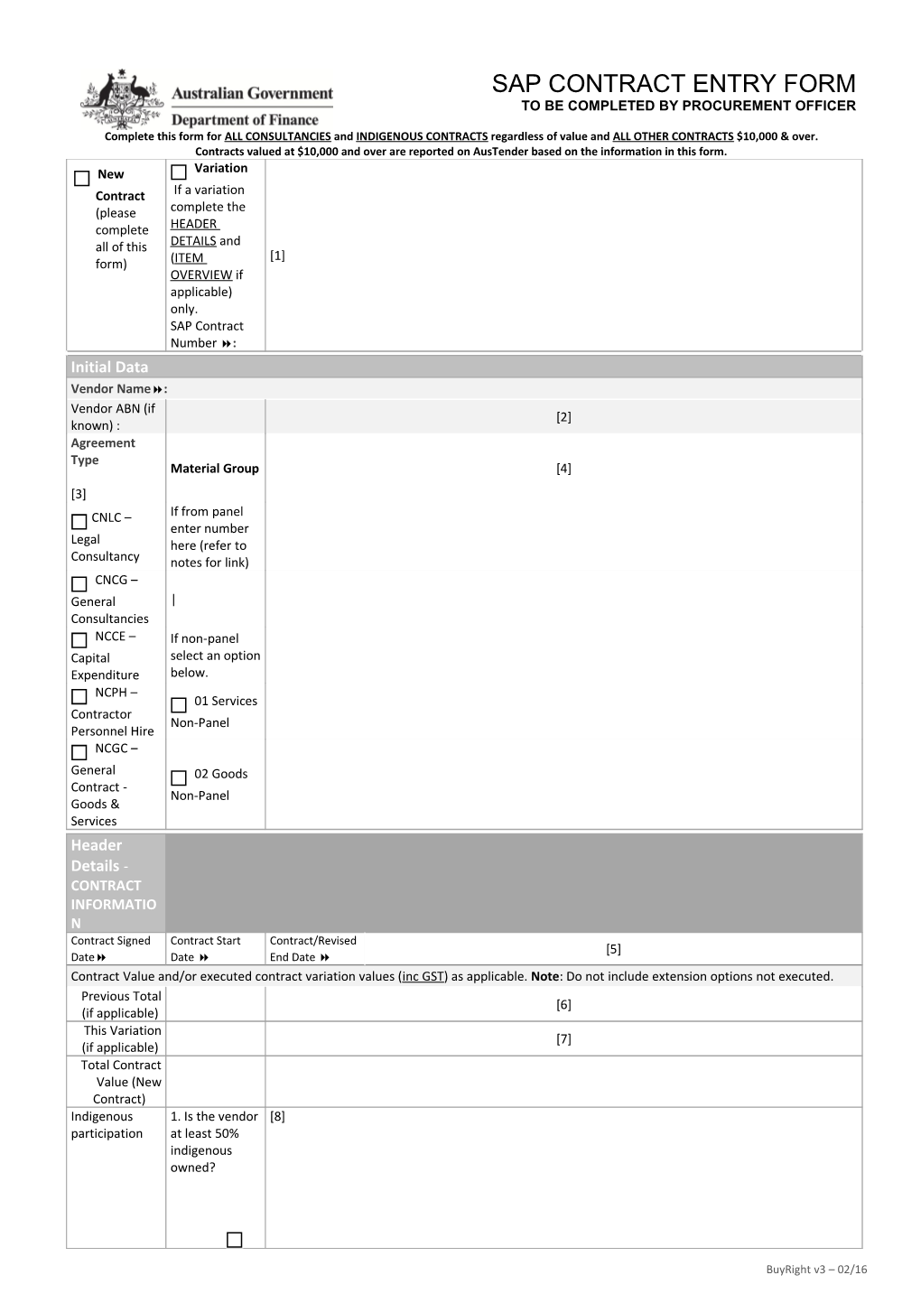 SAP Contract Entry Form