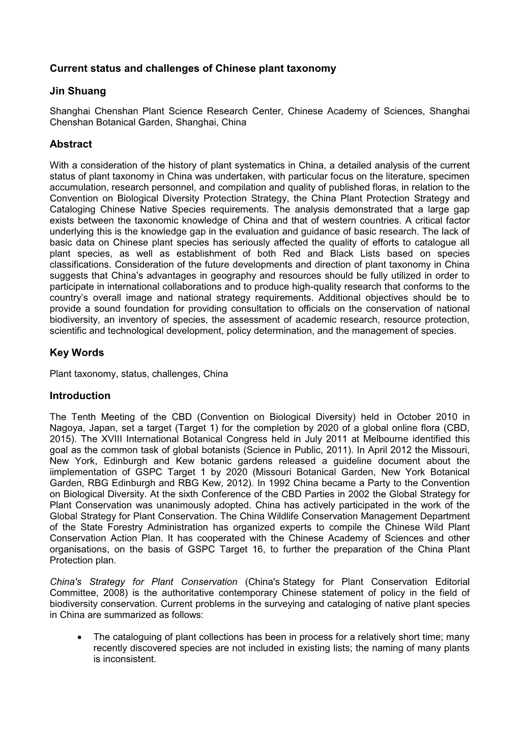 Current Status and Challenges of Chinese Plant Taxonomy