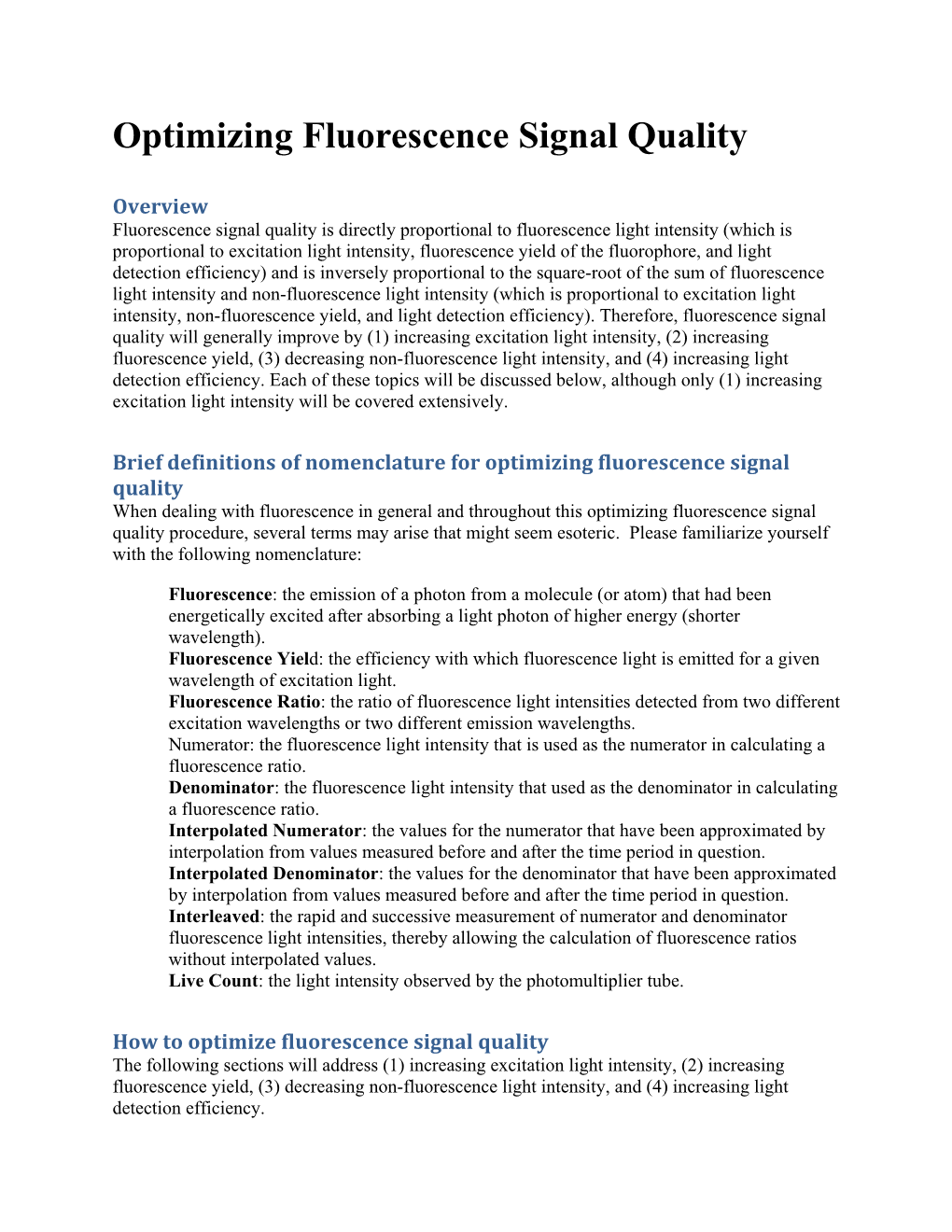 Optimizing Fluorescence Signal Quality