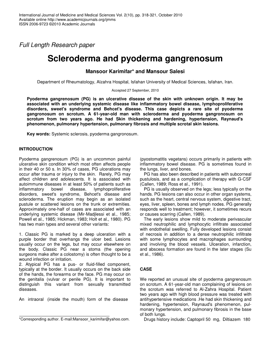 Scleroderma and Pyoderma Gangrenosum