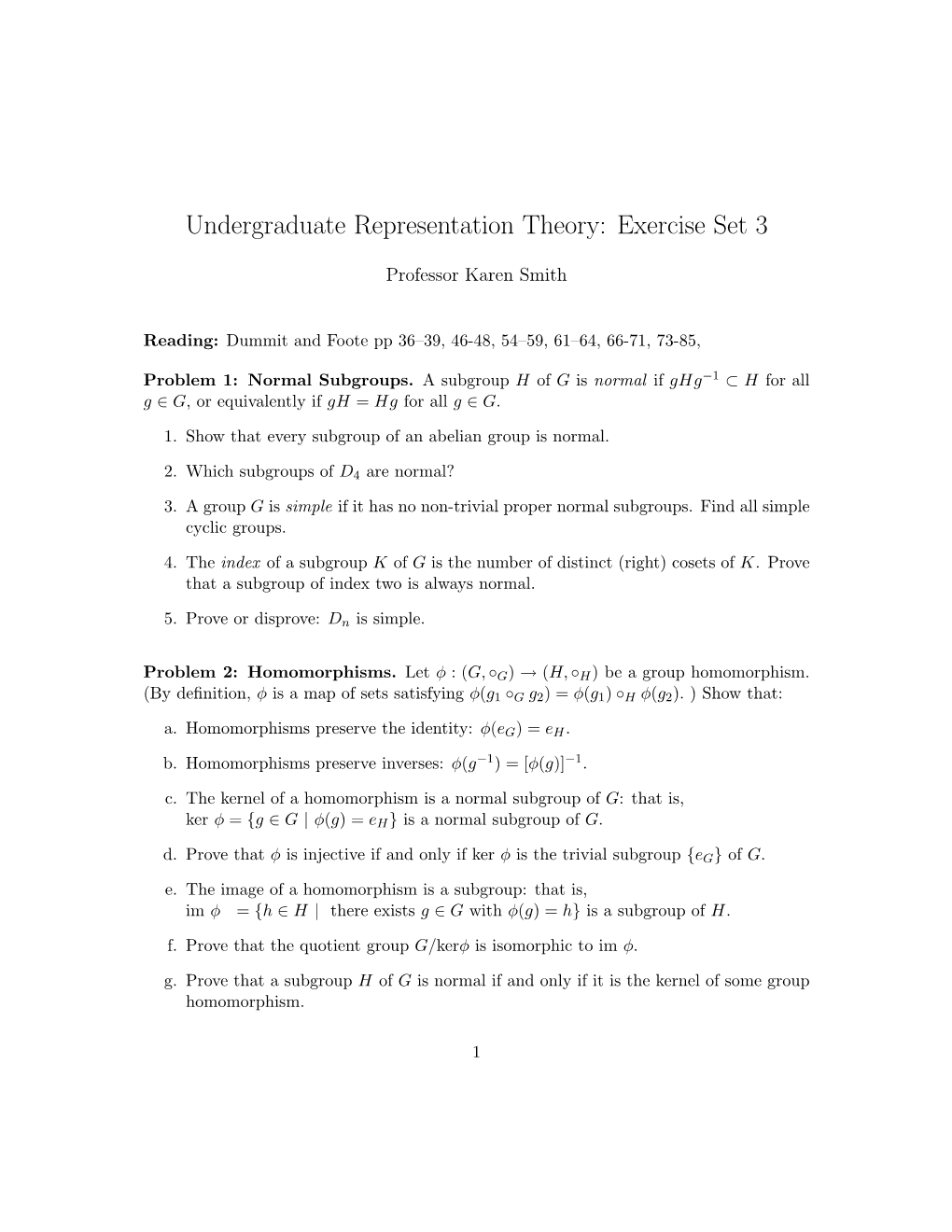 Undergraduate Representation Theory: Exercise Set 3