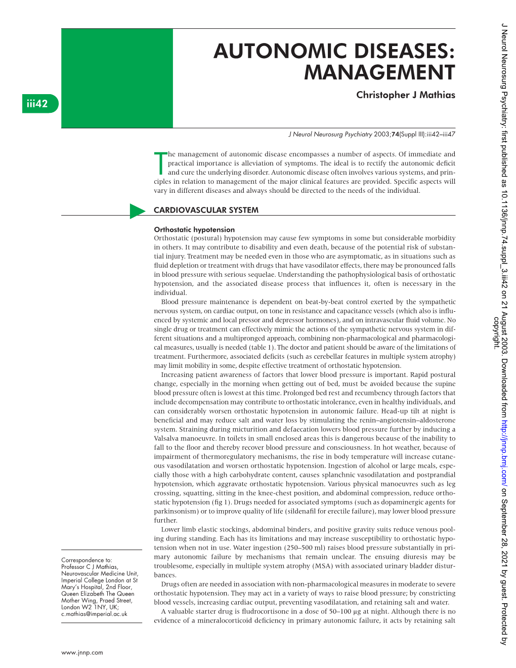 Autonomic Diseases: Management *