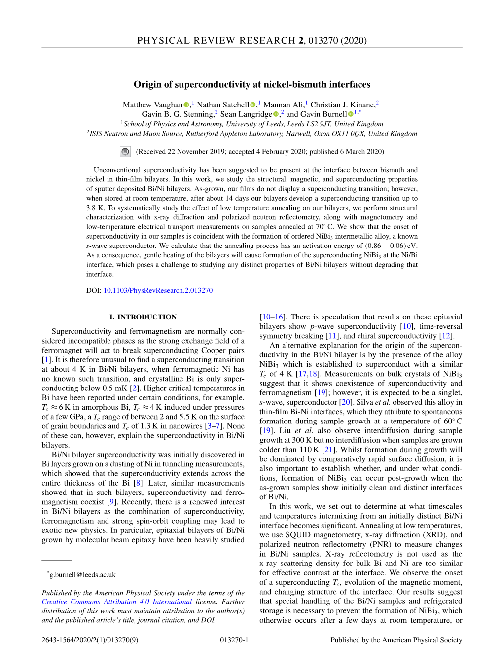 (2020) Origin of Superconductivity at Nickel-Bismuth Interfaces