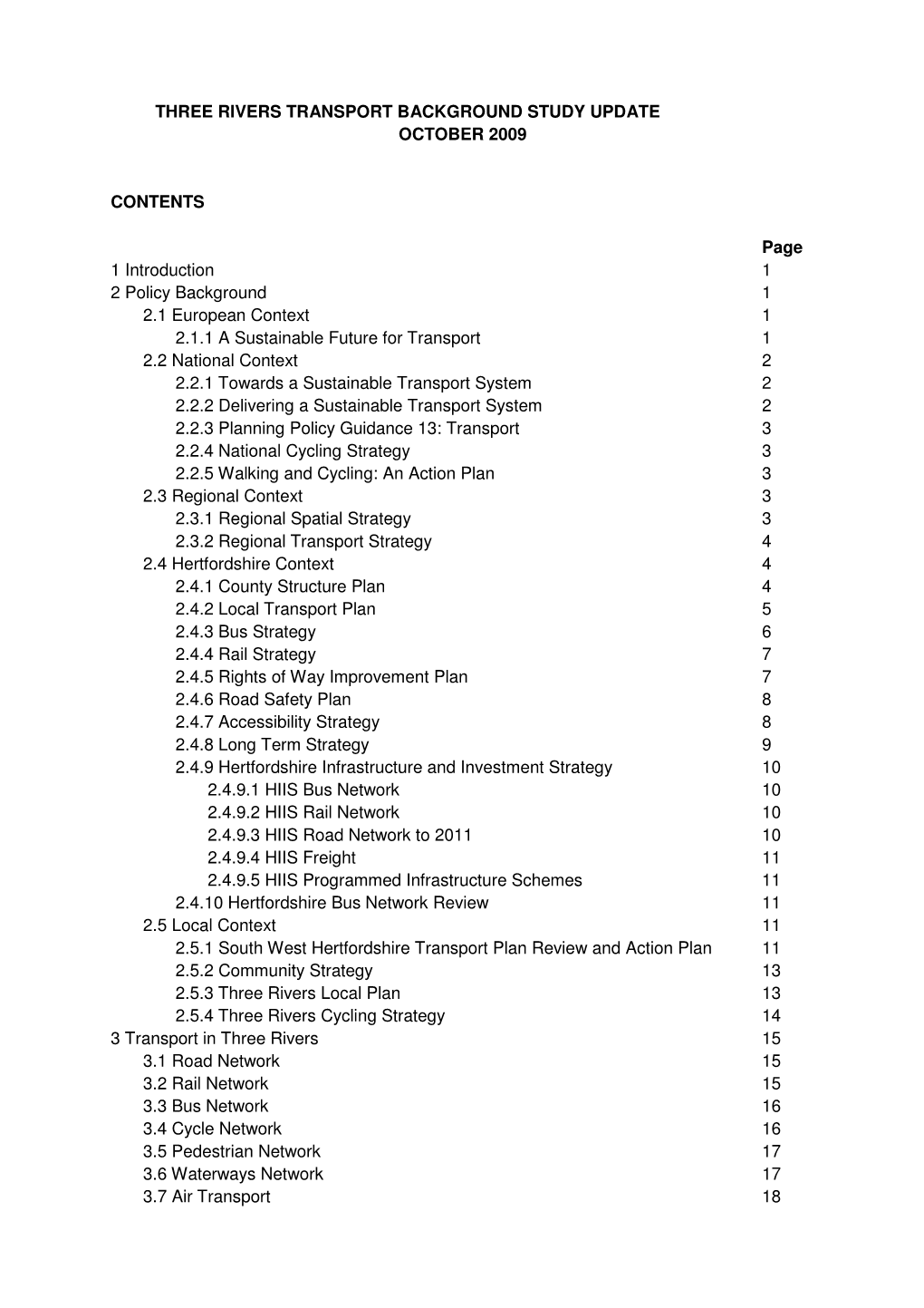 Three Rivers Transport Background Study Update October 2009