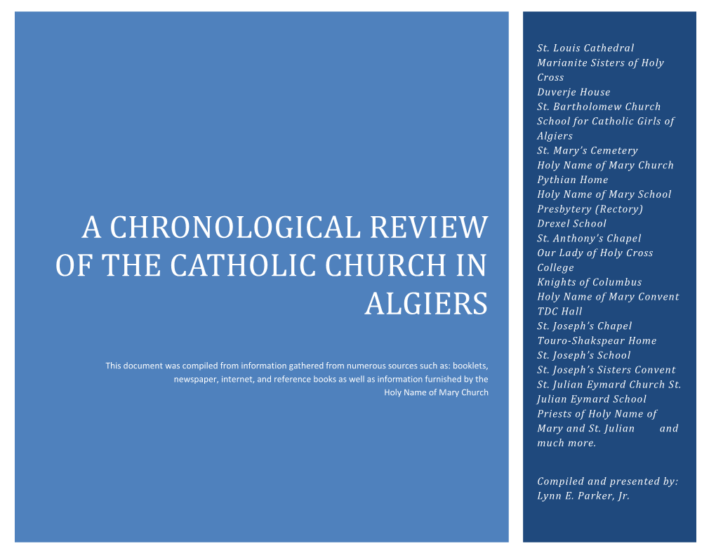 A Chronological Review of the Catholic Church in Algiers