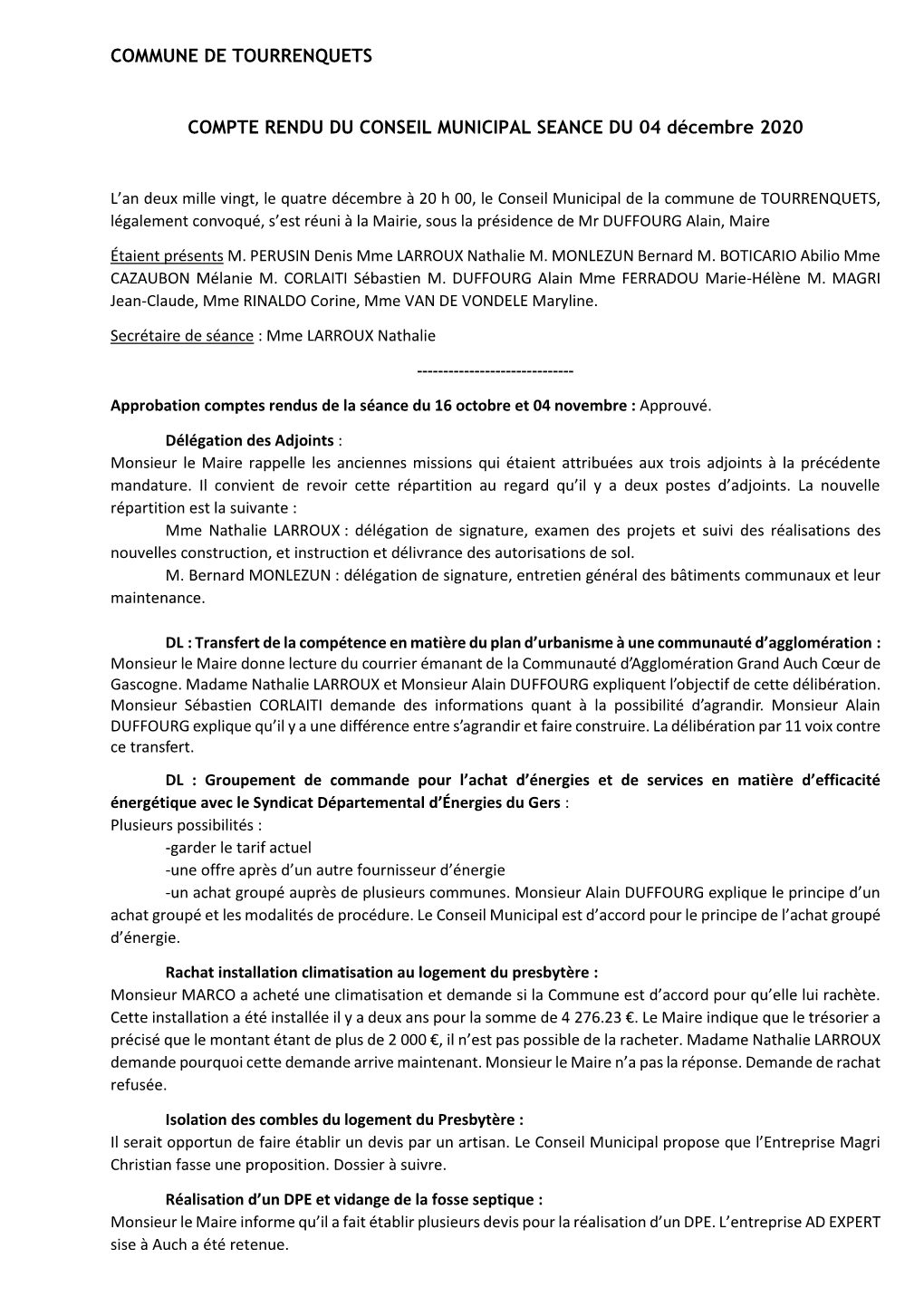 Commune De Tourrenquets Compte Rendu Du Conseil