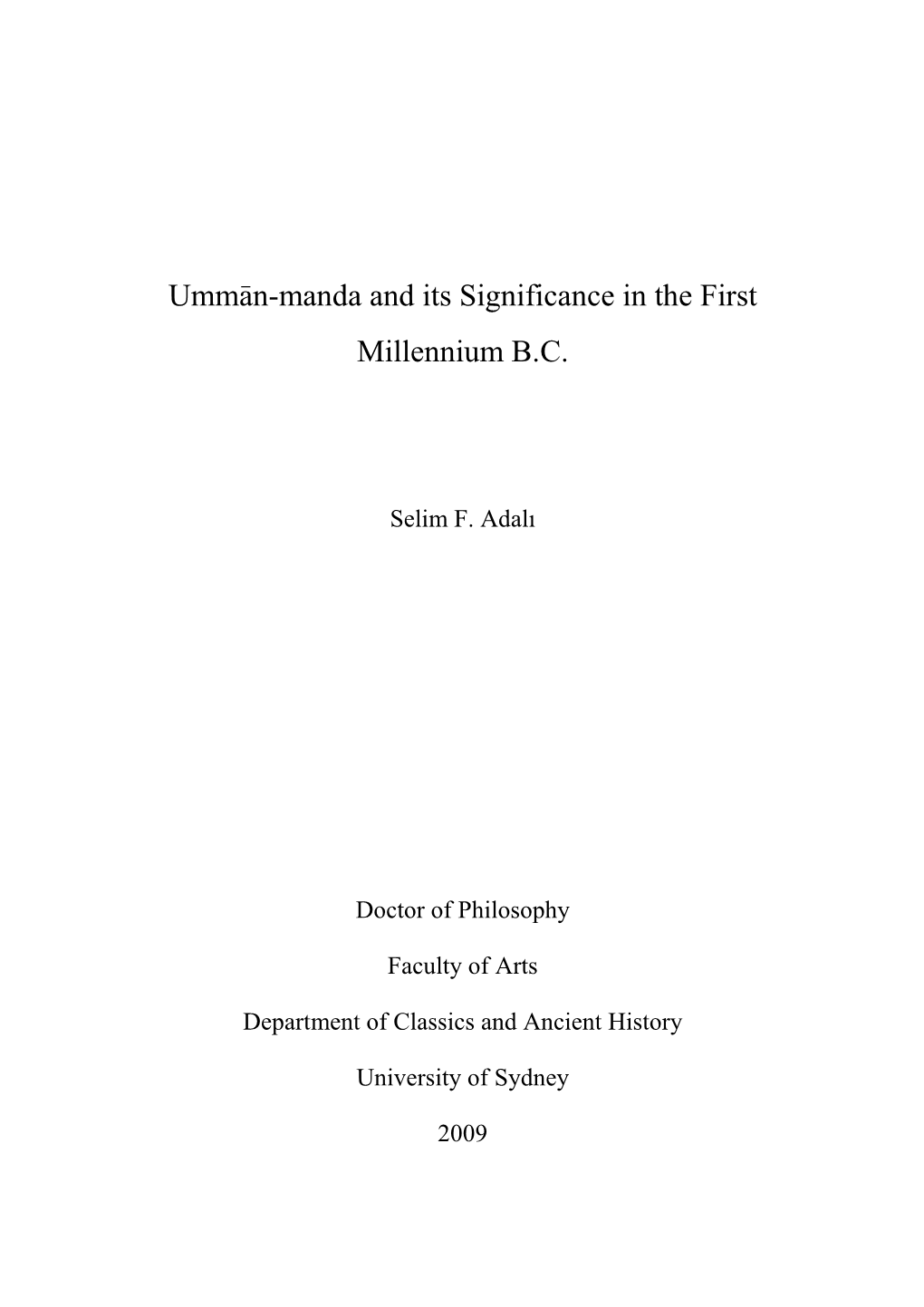 Umma4n-Manda and Its Significance in the First Millennium B.C