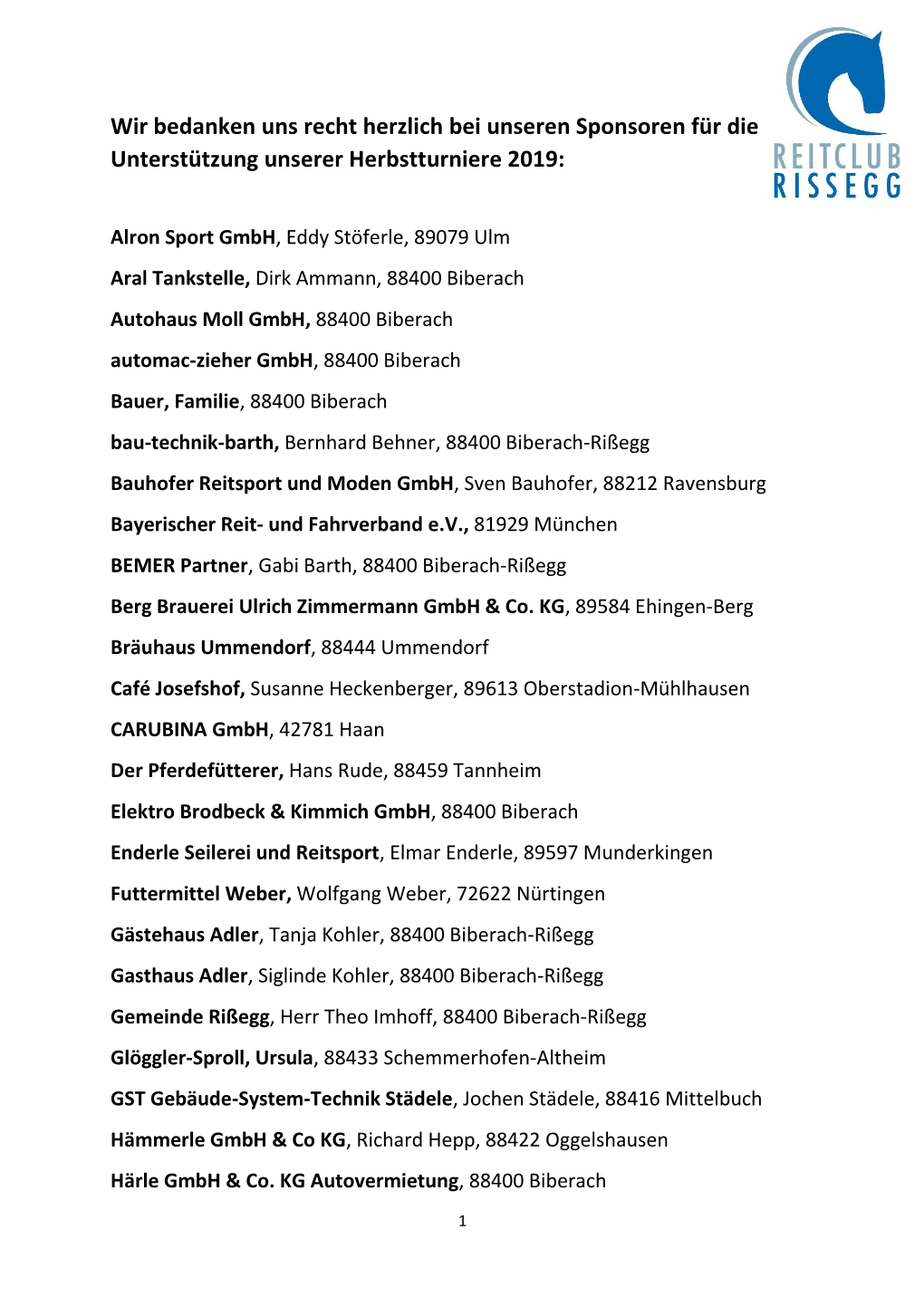 Wir Bedanken Uns Recht Herzlich Bei Unseren Sponsoren Für Die Unterstützung Unserer Herbstturniere 2019