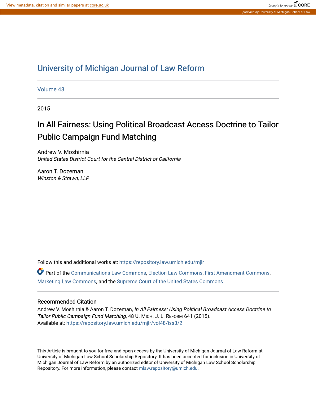 Using Political Broadcast Access Doctrine to Tailor Public Campaign Fund Matching