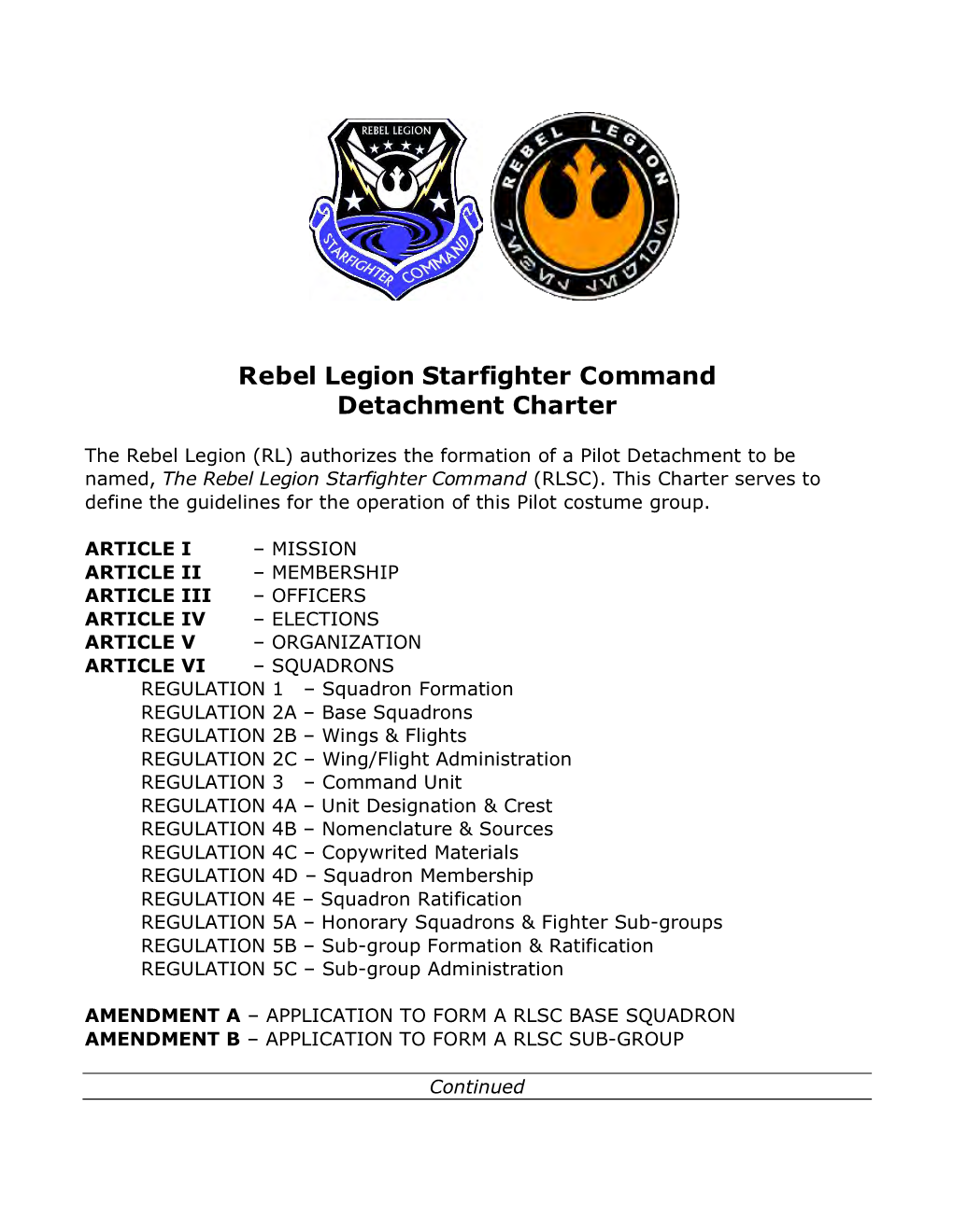 Rebel Legion Starfighter Command Detachment Charter