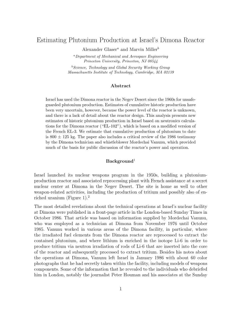 Estimating Plutonium Production at Israel's Dimona Reactor