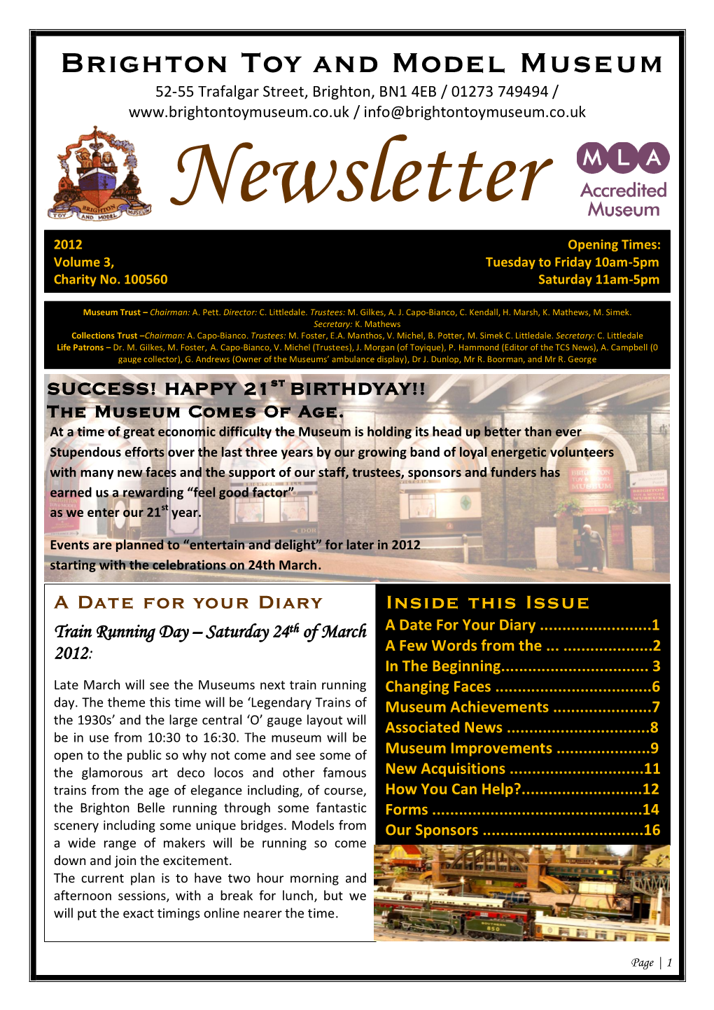 Newsletter, 2012, Brighton Toy and Model Museum