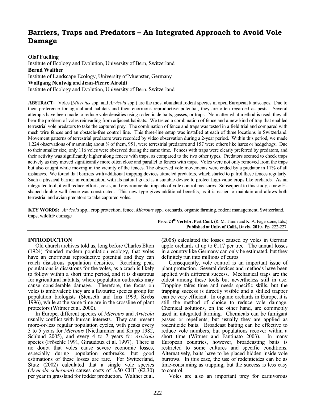 Barriers, Traps and Predators – an Integrated Approach to Avoid Vole Damage