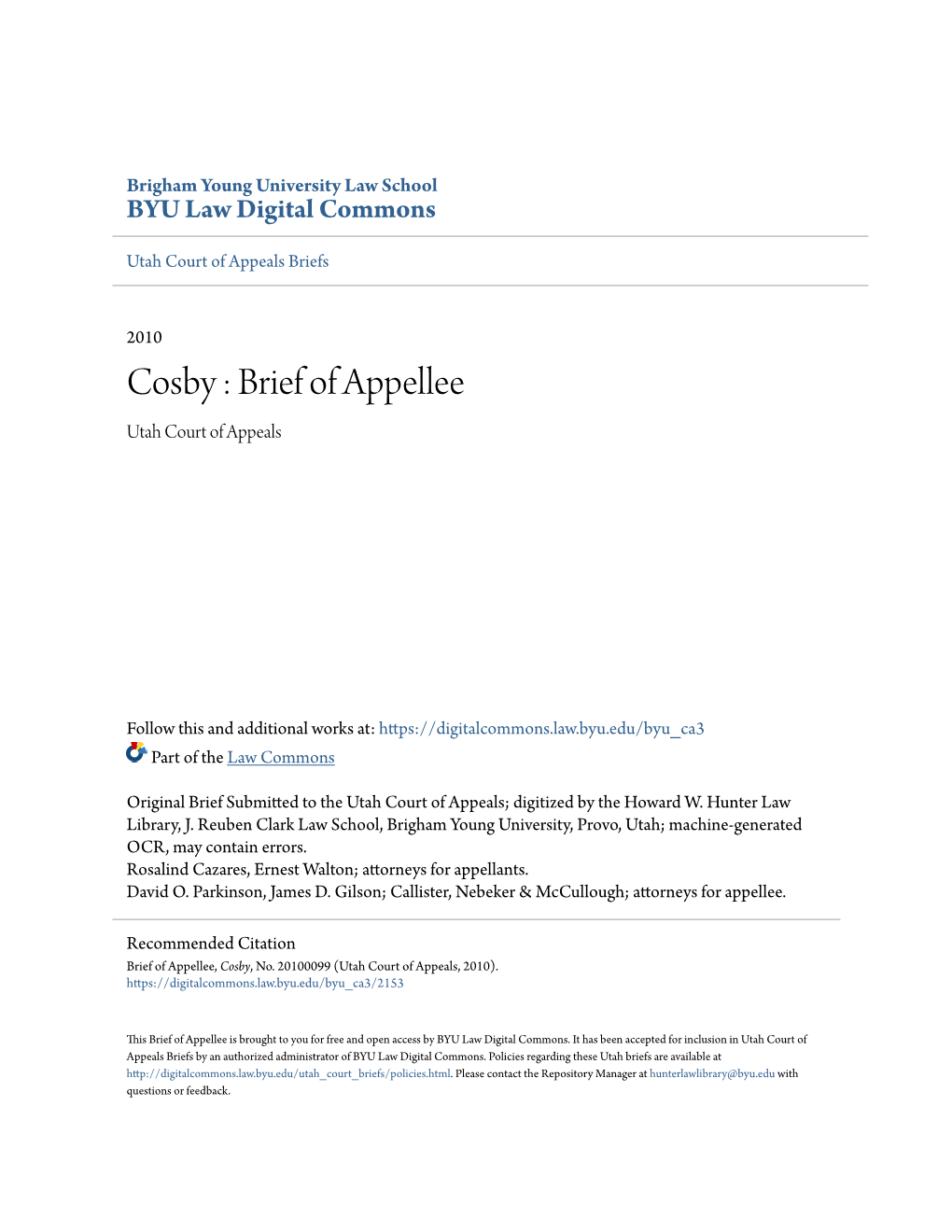 Cosby : Brief of Appellee Utah Court of Appeals