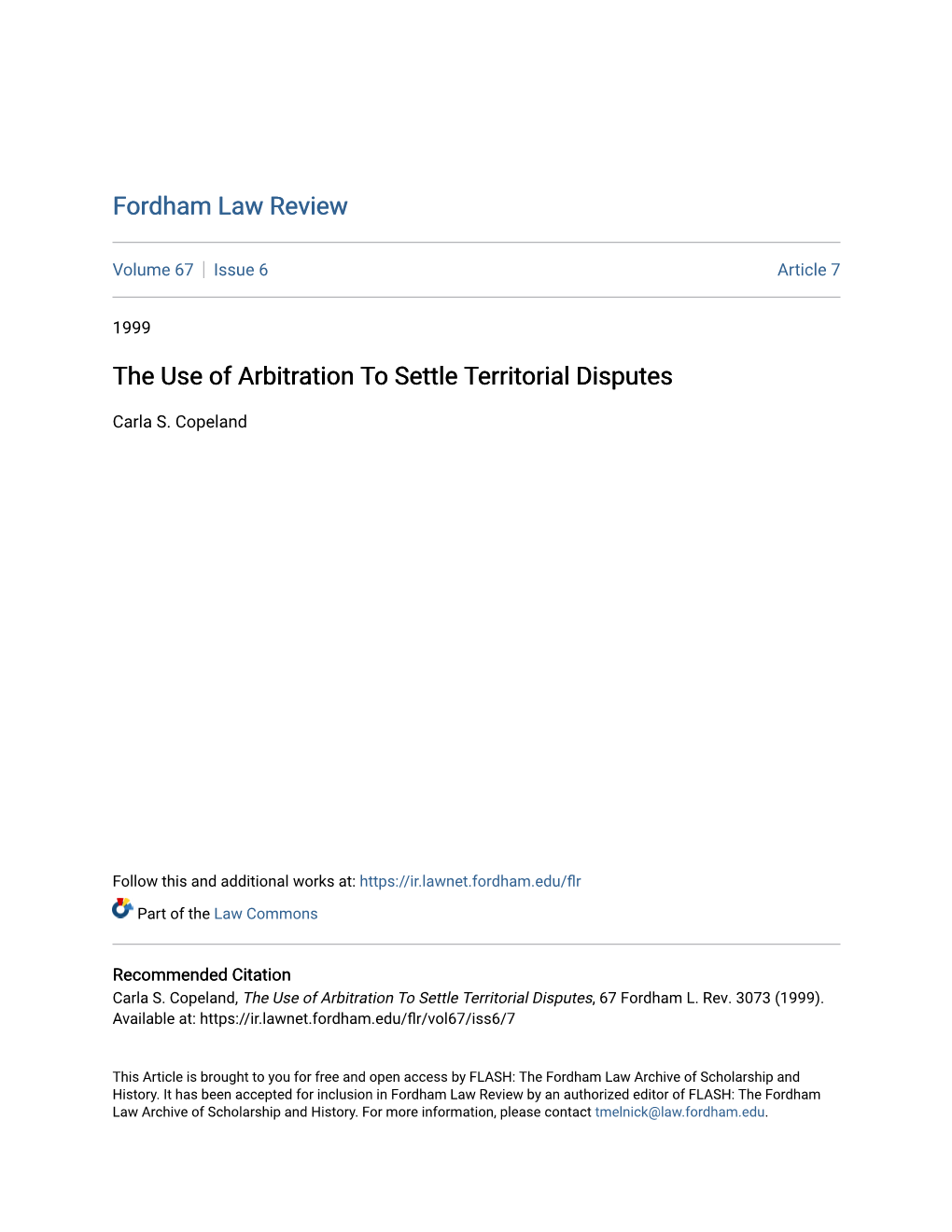 The Use of Arbitration to Settle Territorial Disputes