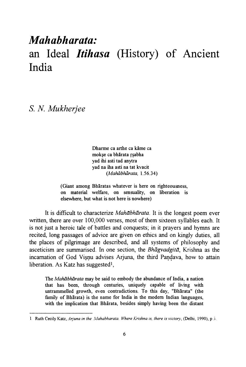 Mahabharata: an Ideal Itihasa (History) of Ancient India