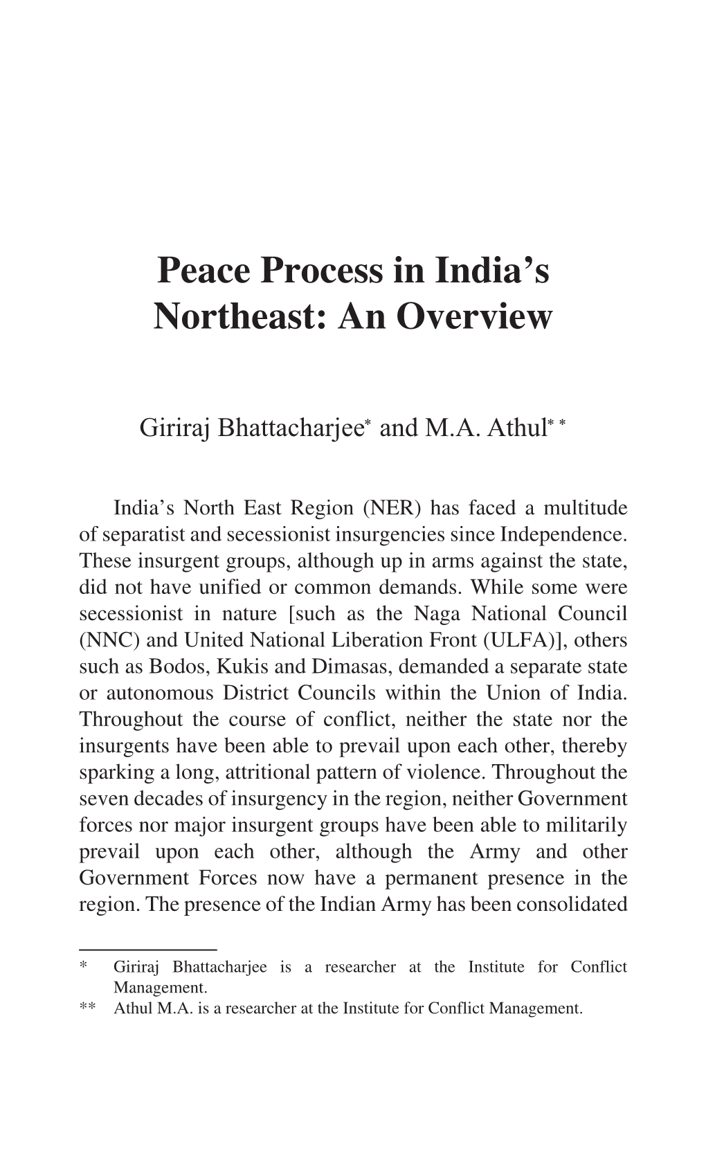 Peace Process in India's Northeast