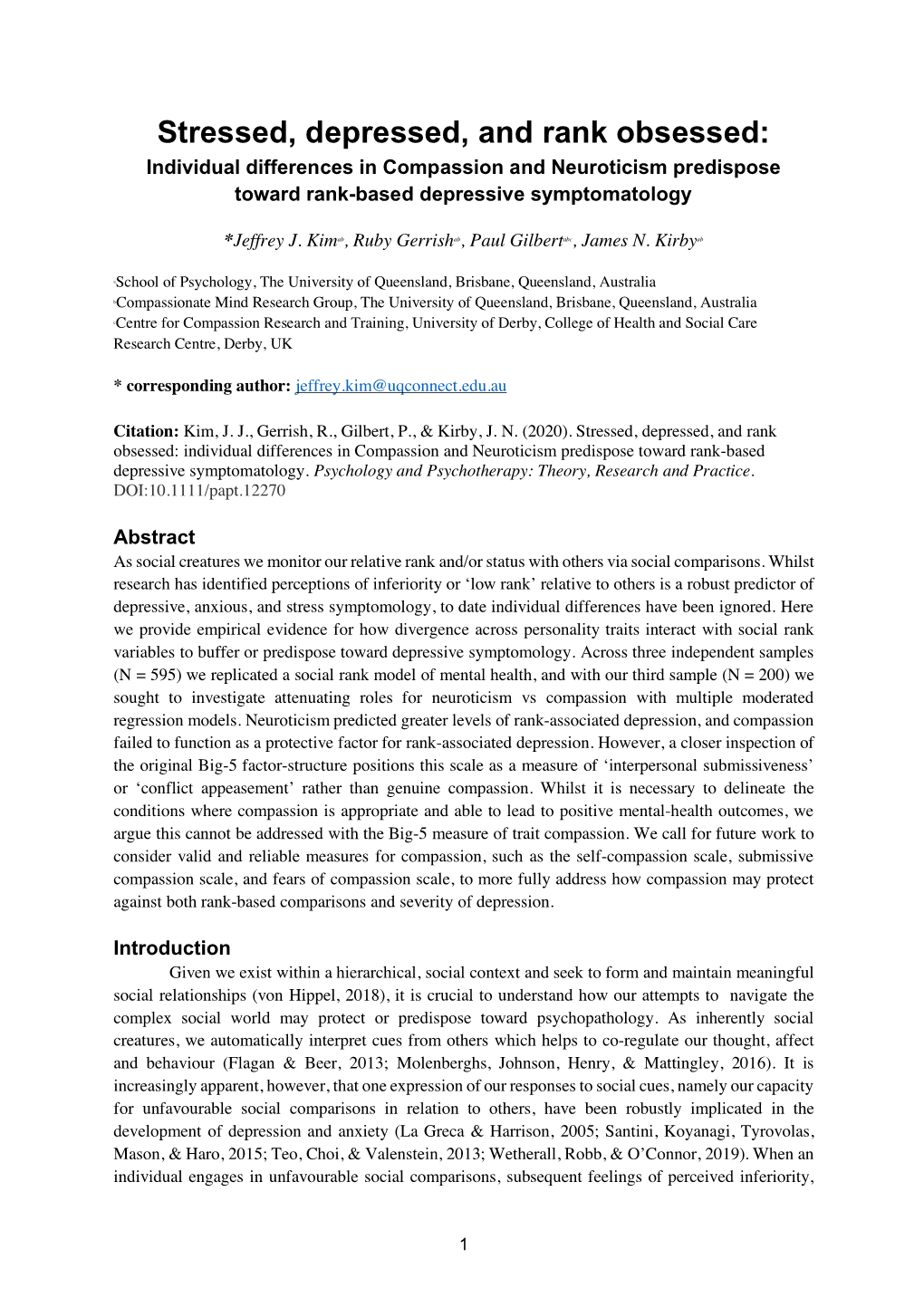 Stressed, Depressed, and Rank Obsessed: Individual Differences in Compassion and Neuroticism Predispose Toward Rank-Based Depressive Symptomatology