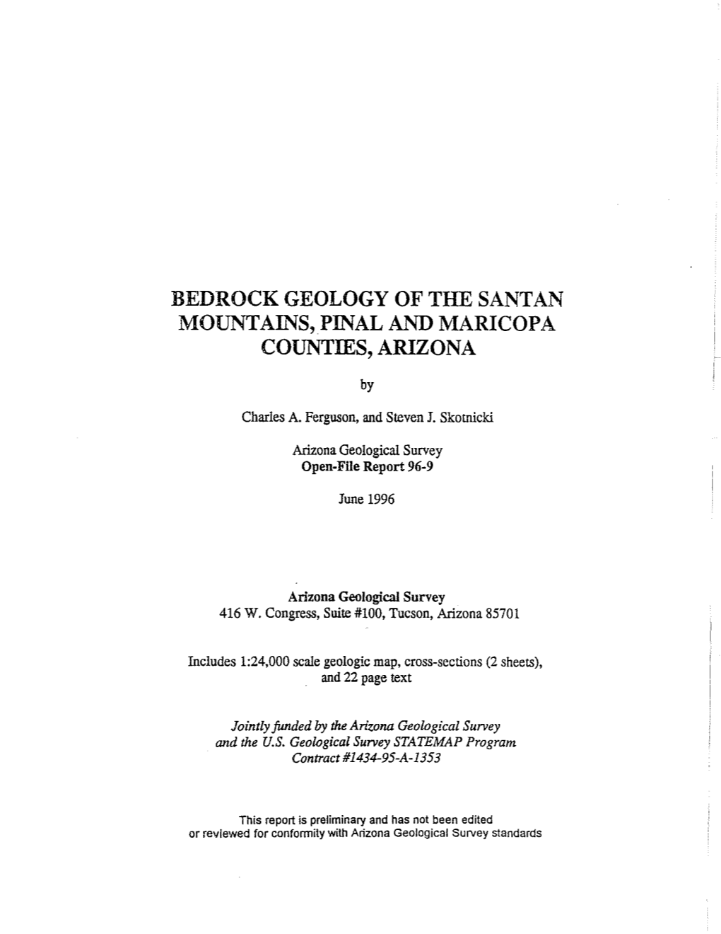 Bedrock Geology of the Santan Mountains, Pinal and Maricopa
