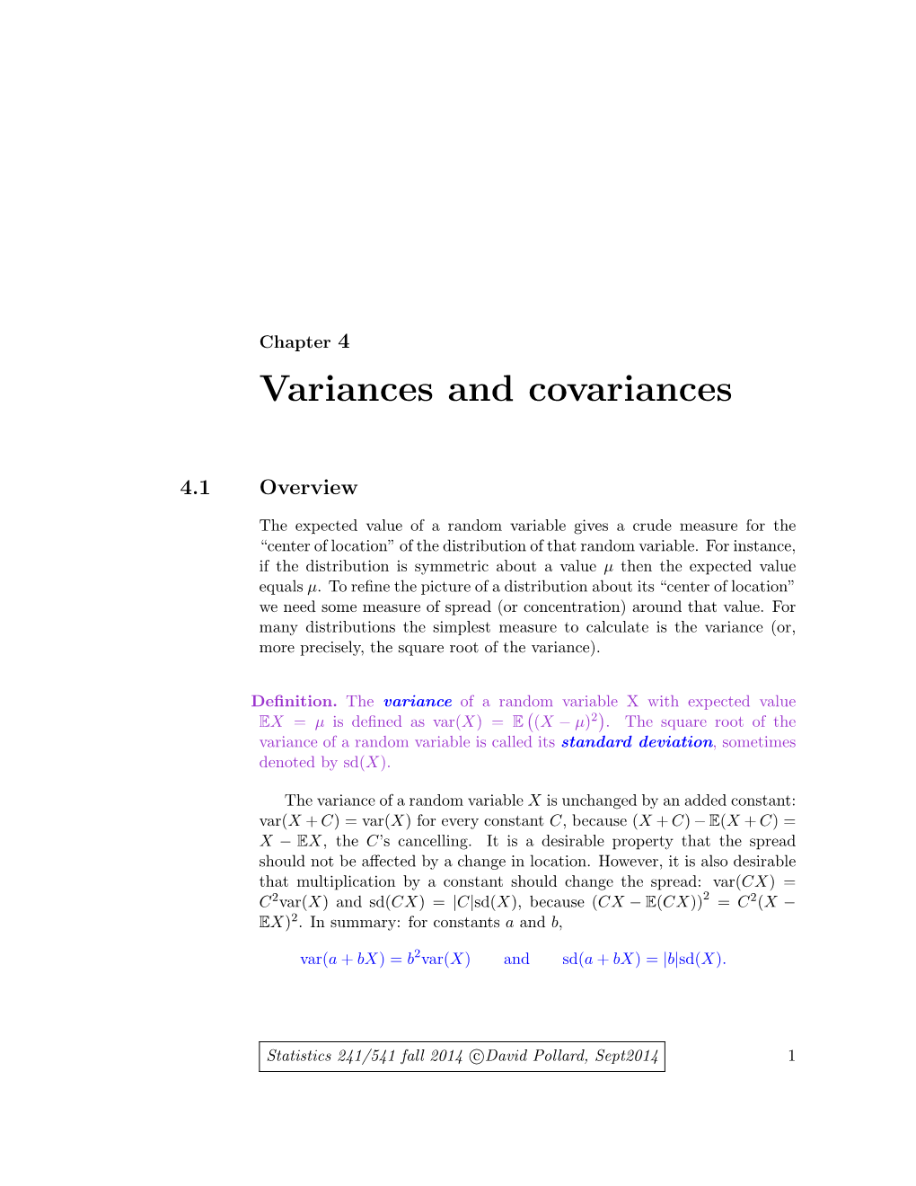 Variances and Covariances