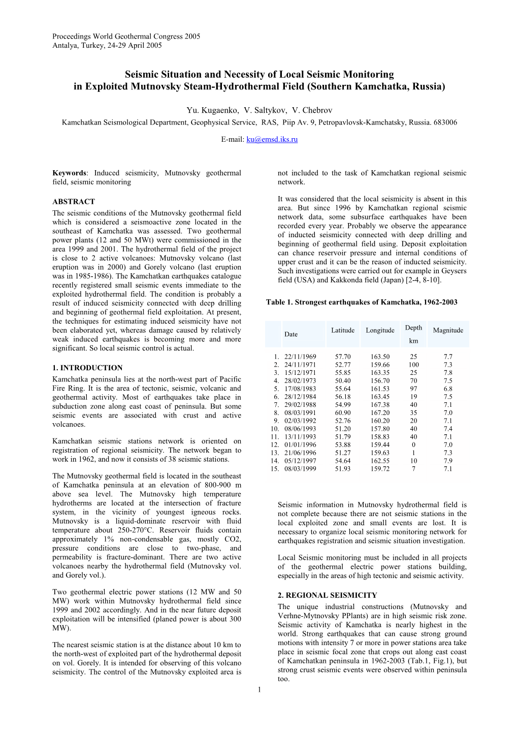 Seismic Situation and Necessity of Local Seismic Monitoring in Exploited Mutnovsky Steam-Hydrothermal Field (Southern Kamchatka, Russia)