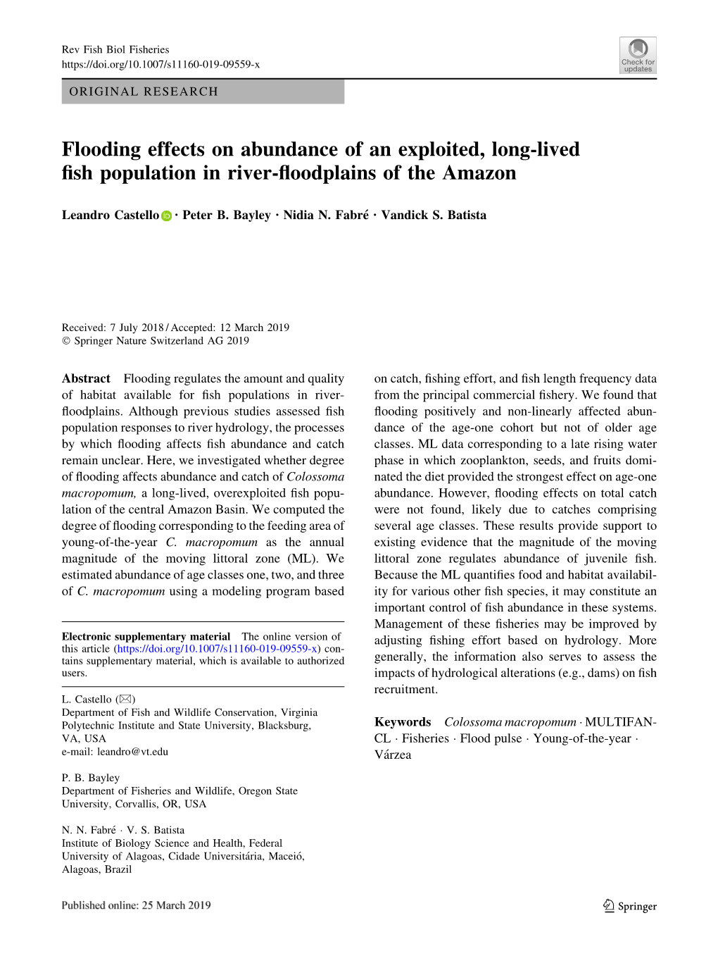 Flooding Effects on Abundance of an Exploited, Long-Lived Fish Population