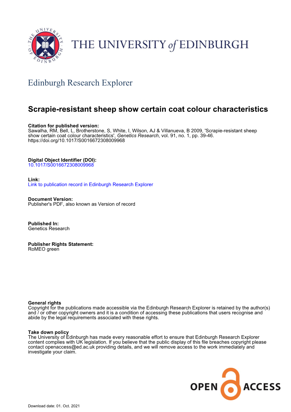 Scrapie-Resistant Sheep Show Certain Coat Colour Characteristics