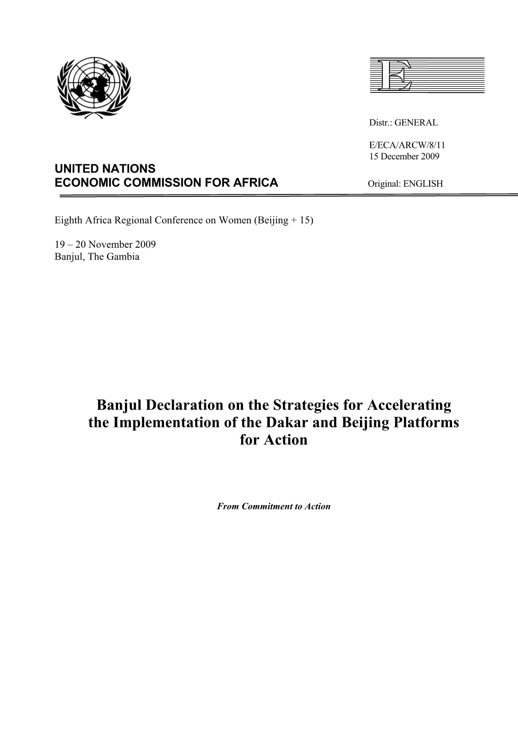 Banjul Declaration on the Strategies for Accelerating the Implementation of the Dakar and Beijing Platforms for Action