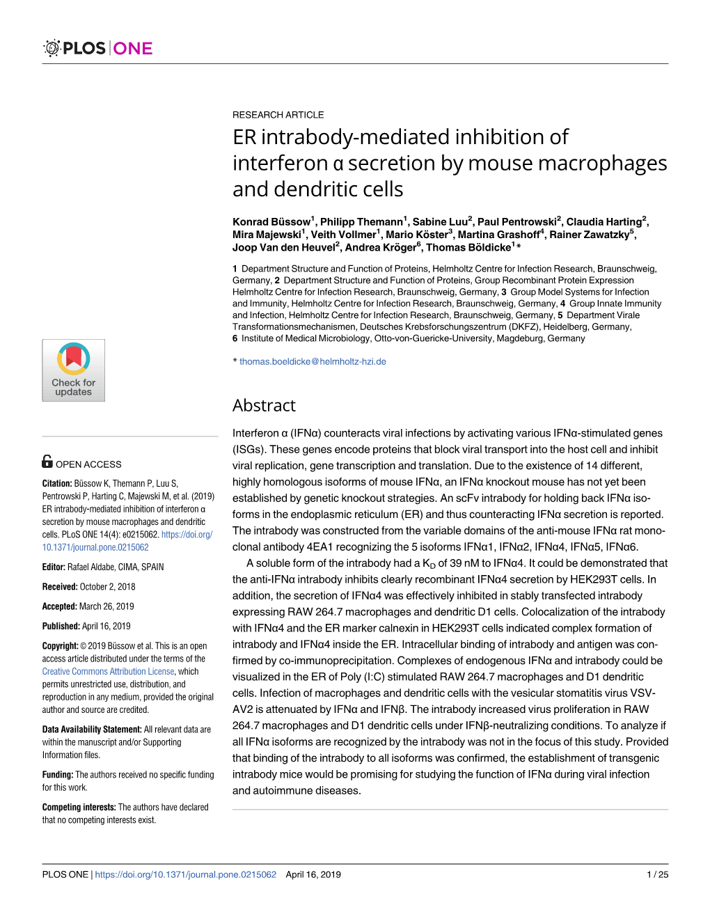 ER Intrabody-Mediated Inhibition of Interferon # #X03b1; Secretion By