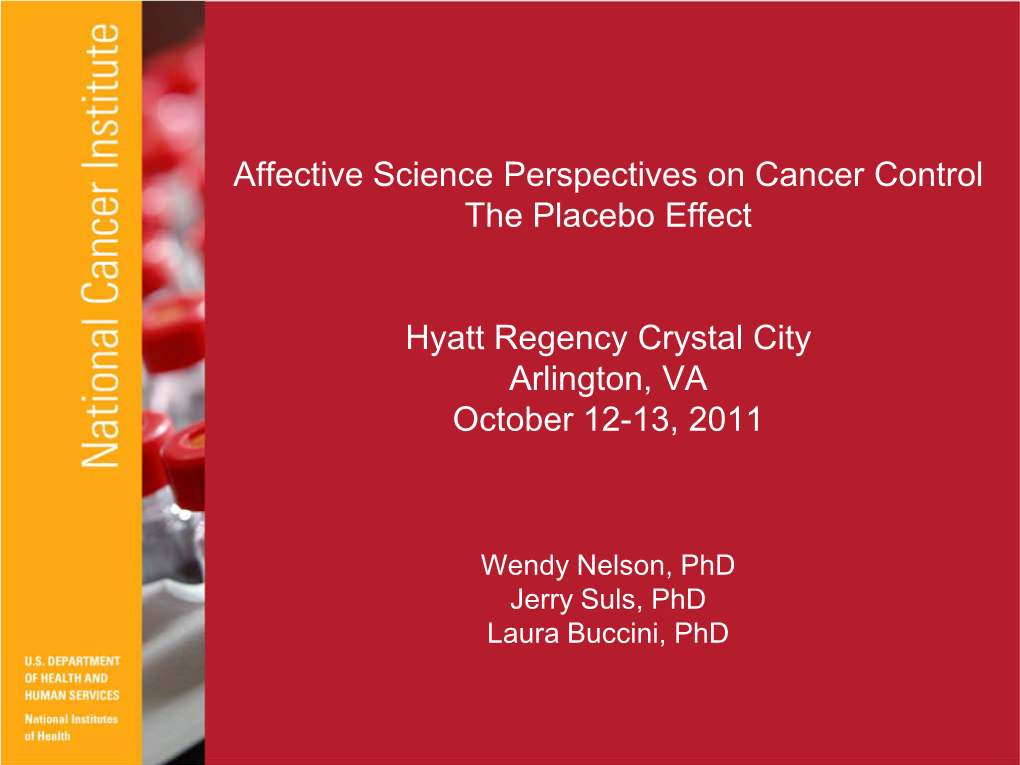 Affective Science Perspectives on Cancer Control the Placebo Effect