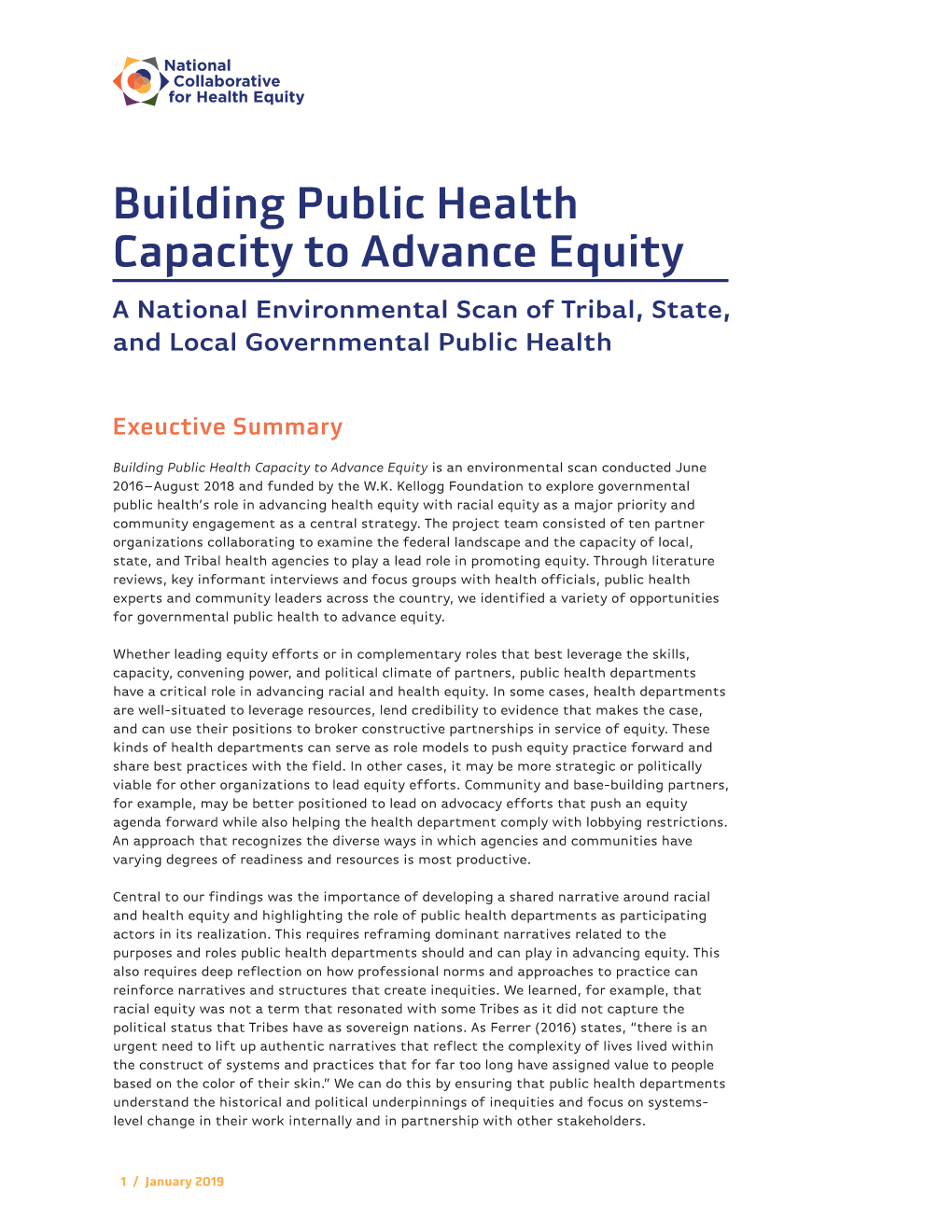 Building Public Health Capacity to Advance Equity a National Environmental Scan of Tribal, State, and Local Governmental Public Health