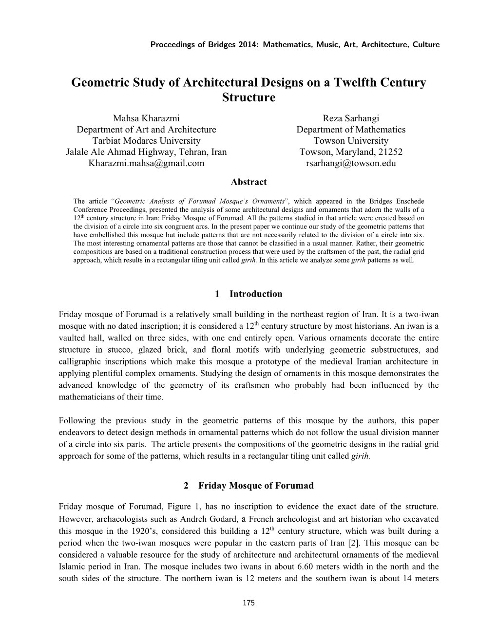 Geometric Study of Architectural Designs on a Twelfth Century