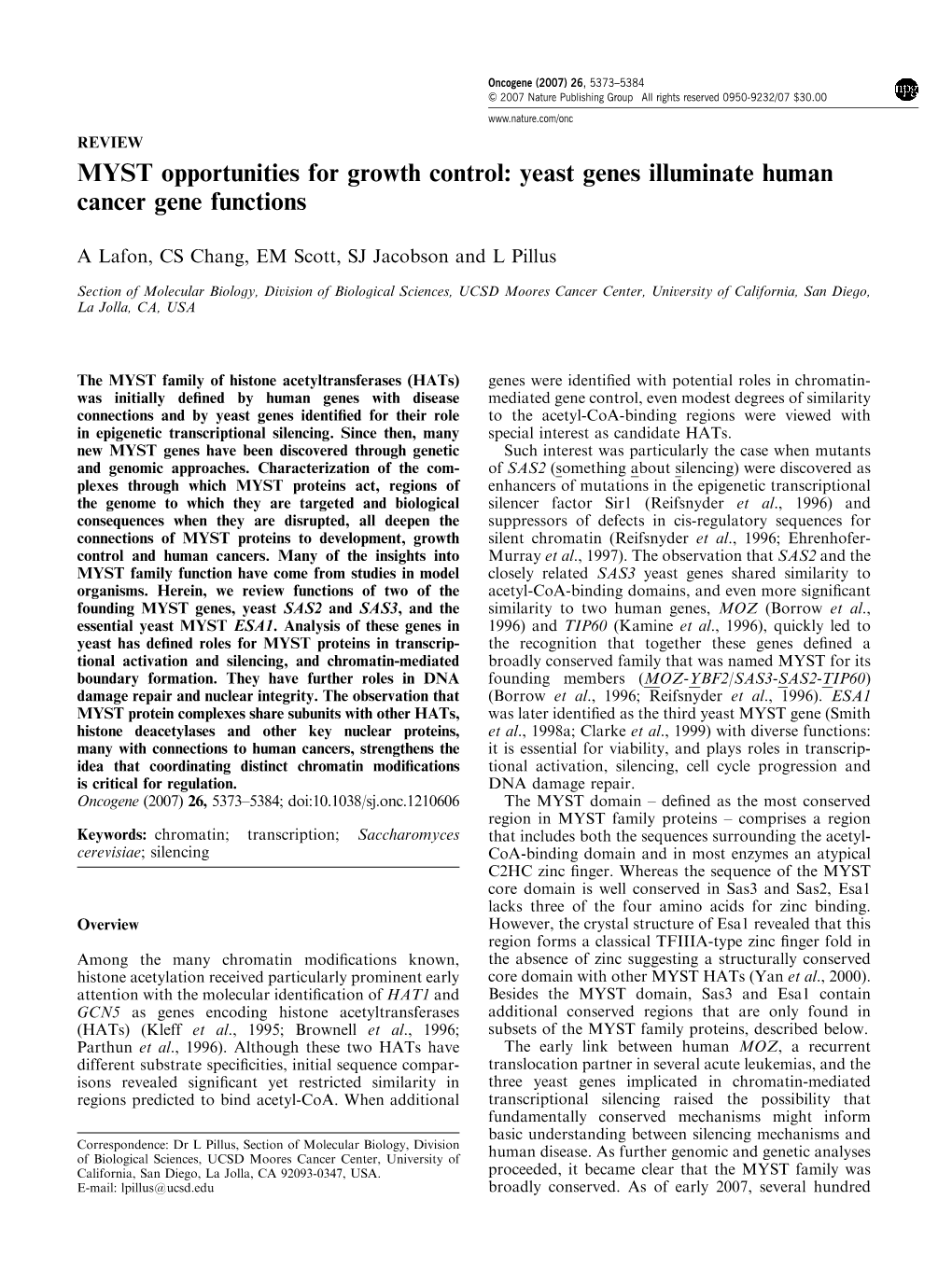 Yeast Genes Illuminate Human Cancer Gene Functions