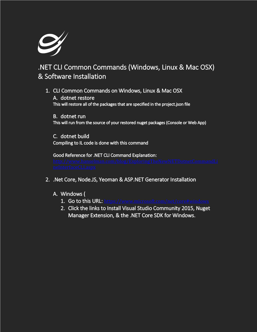 NET CLI Common Commands (Windows, Linux & Mac OSX