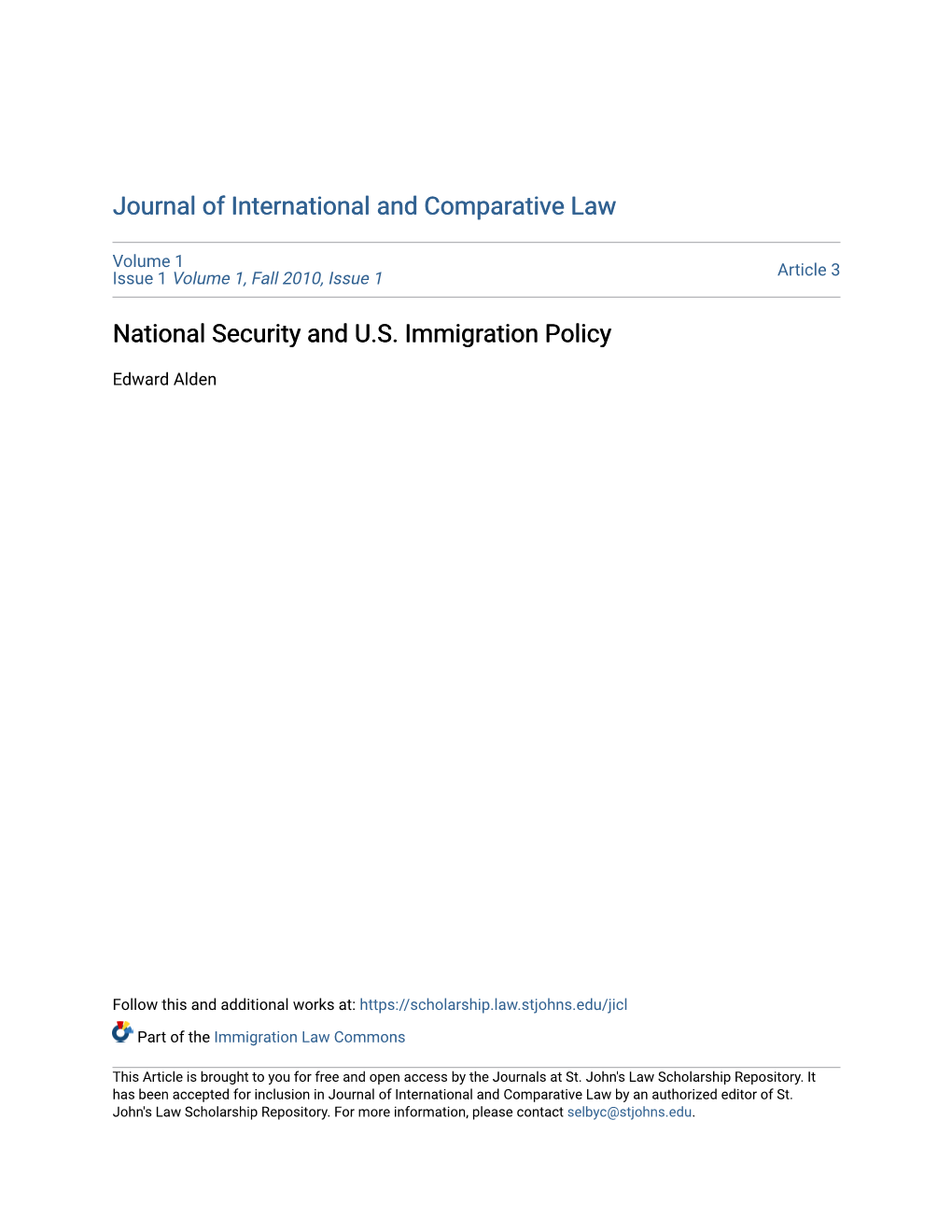 National Security and U.S. Immigration Policy